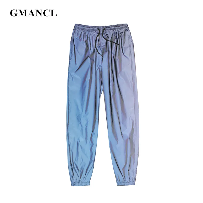 Брюки мужские светоотражающие с эластичным поясом уличная одежда модные штаны