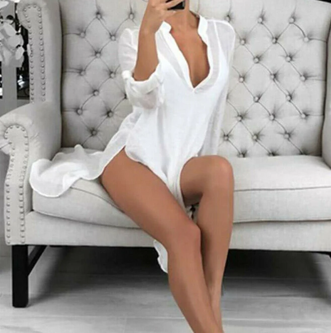 Блузка Женская Длинная с рукавом до локтя повседневный мешковатый топ