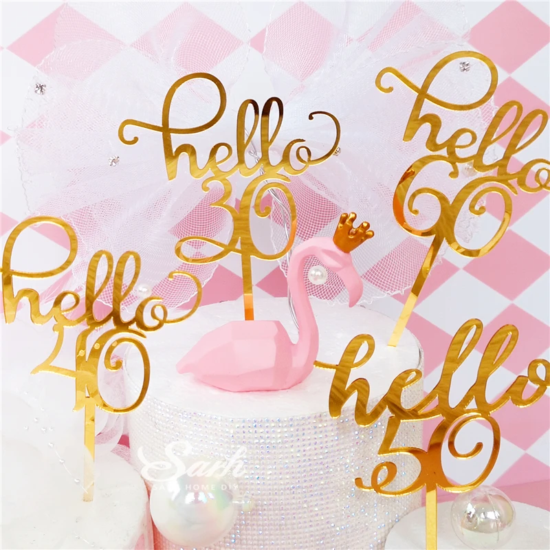 Золотые топперы hello 21/30/40/50/60 для торта с ручным написанием украшение вечеринки в