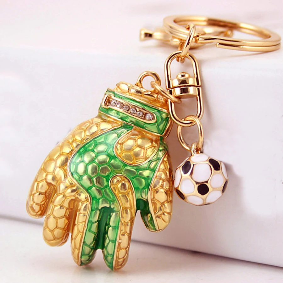 Брелок для ключей в виде футбольных перчаток с кристаллами | Украшения и