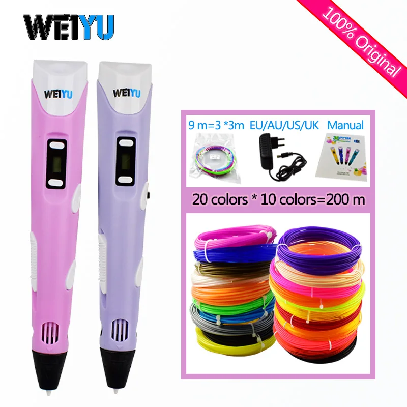 Оригинальный weiyu 2 го поколения 3D печать Ручка LED/LCD DIY экран с ручкой + 200 м ABS/PLA