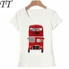 Милая футболка в стиле Харадзюку для девушек с изображением лондонского Красного автобуса, женская футболка с забавным рисунком животного и автобуса, повседневные женские топы с мультяшным дизайном, женская футболка