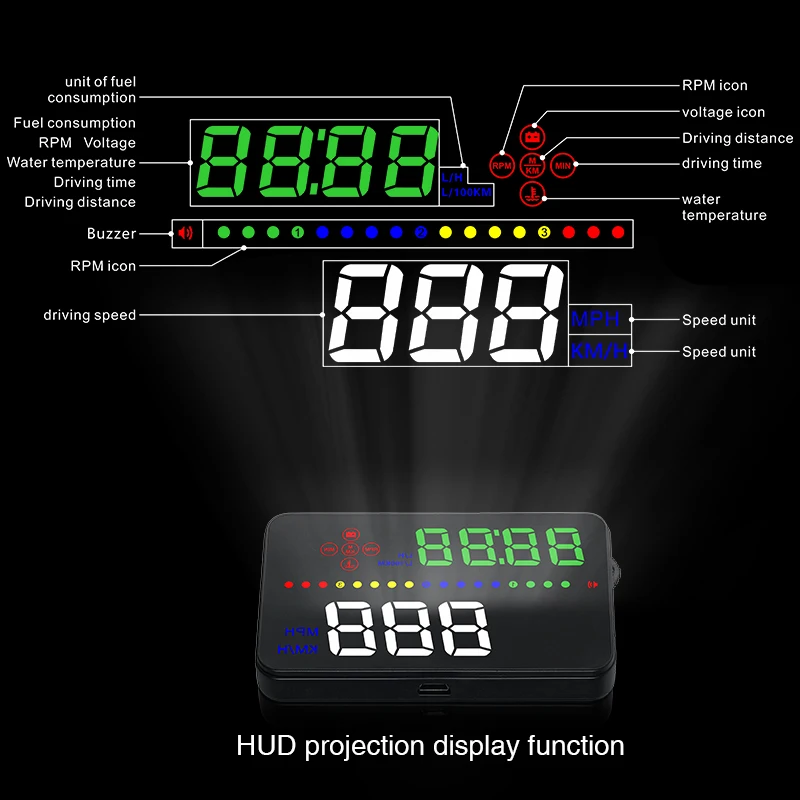 

3.5 inch Windshield Projector Car Styling HUD A300 OBD2 Head Up Display Car Speed Projector Multi-Color HD Display Speedometer