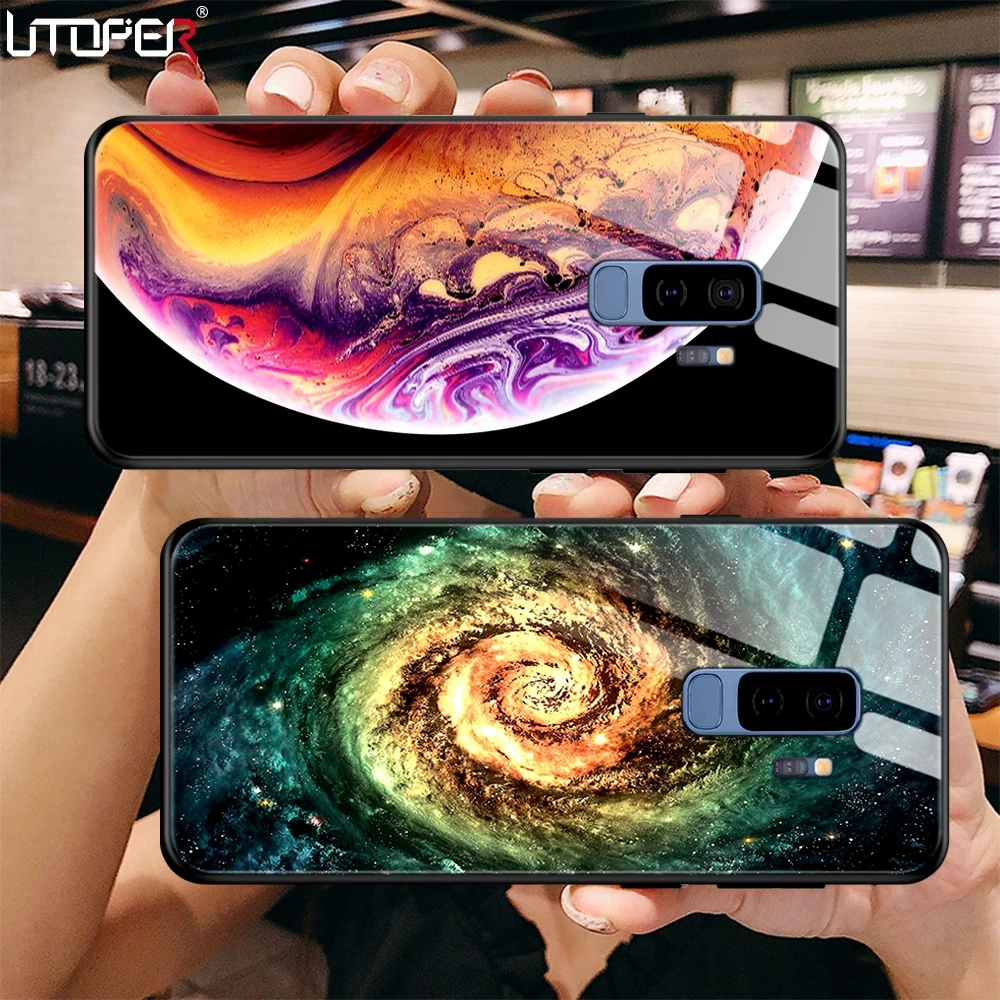 Luxury Tempered Glass Cover For Samsung Note 9 Hard Shell Pattern Case S9 Galaxy 8 Plus |