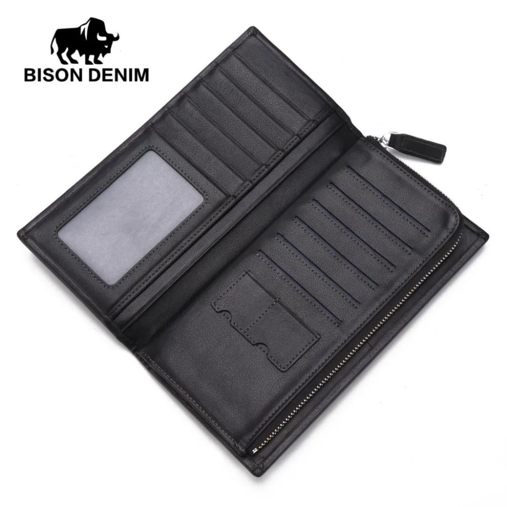 BISON DENIM роскошные мужские кошельки из натуральной кожи длинный деловой