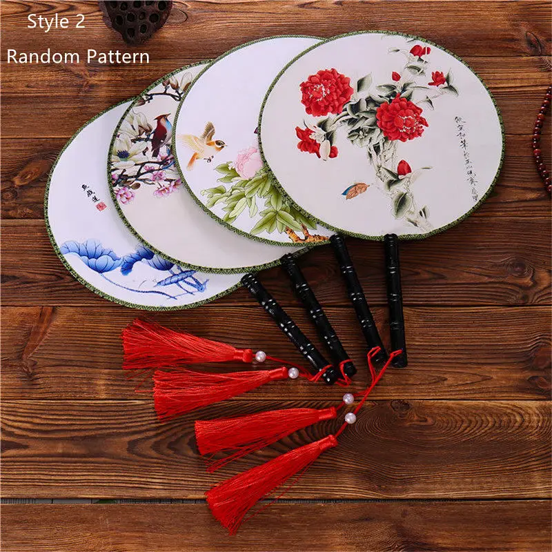 Style 2 28 Стиль s Женский Классический танец Круглый Китайский стиль ручной двусторонний цветок Печатный Шелковый круговой вентилятор с кисточкой кулон - Цвет: Style 2
