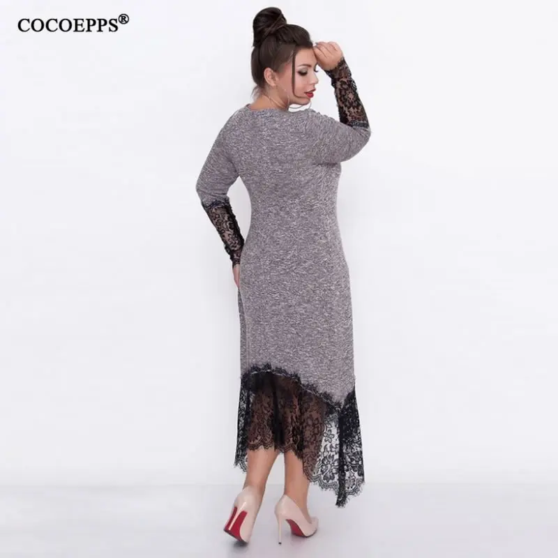 COCOEPPS 5XL 6XL большой Размеры кружева лоскутное женское платье Повседневное Работа