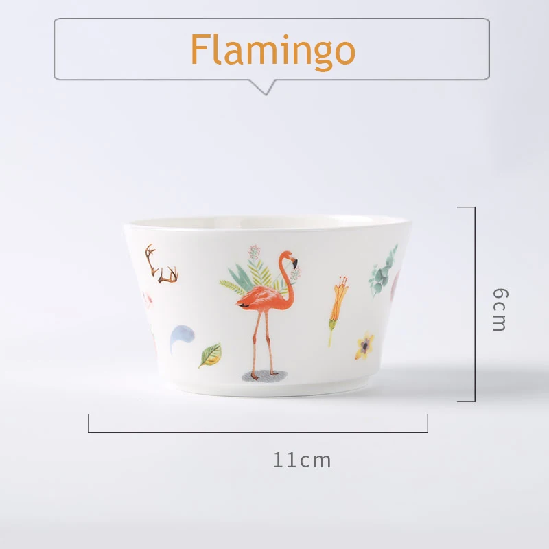 Flamingo 1 шт., Рождественская миска, ручная роспись, миска для риса из костяного фарфора, керамическая миска, мультяшная посуда, поставка жирафа, фламинго, щенка, 4,25 дюймов - Цвет: Flamingo