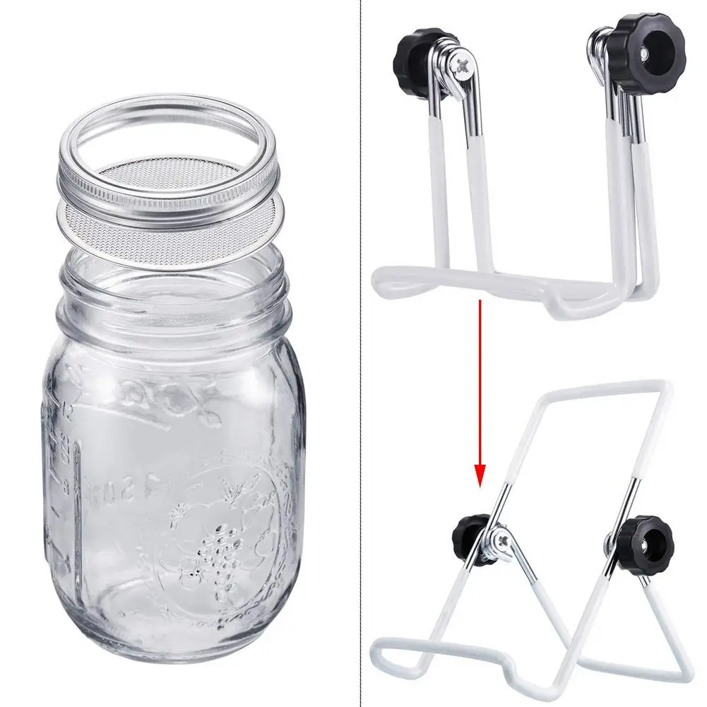 Mason Jar Sprouting Cover Set Sprouting Jar Lid with 2 Pack Stainless Steel Sprouting Stands for Wide Mouth Mason Jars