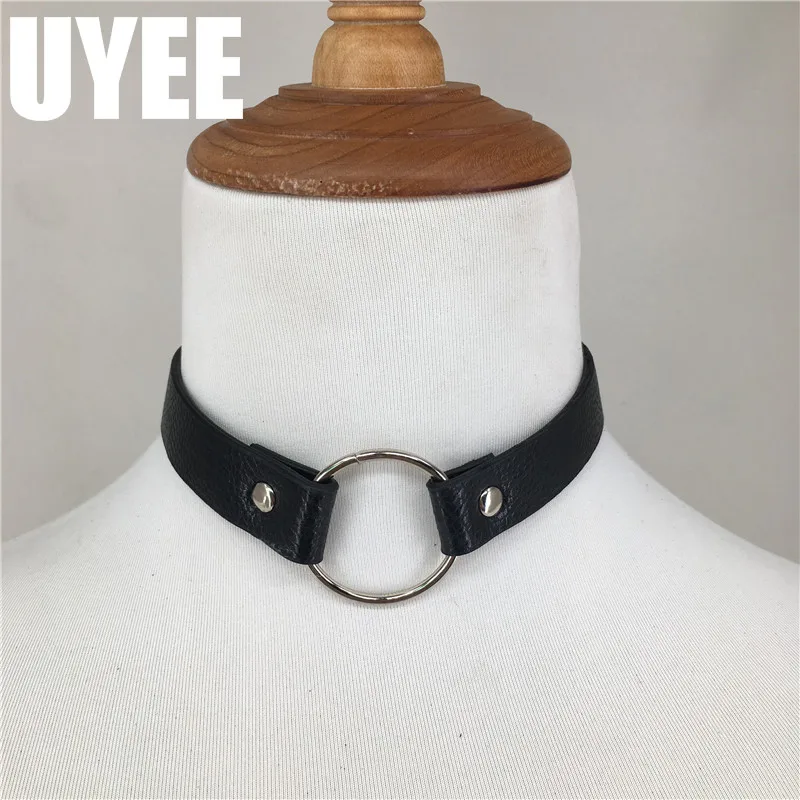 UYEE черная искусственная кожа BDSM фетиш Связывание Секс шеи воротник шеи взрослого ошейники кольцо чокер подвязки вокруг шеи кольцо жгут LN-004