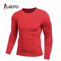 Summer style men sports t-shirt Fitness running tight tops sexy Round neck long sleeves Quick-drying Stretch Gym clothes