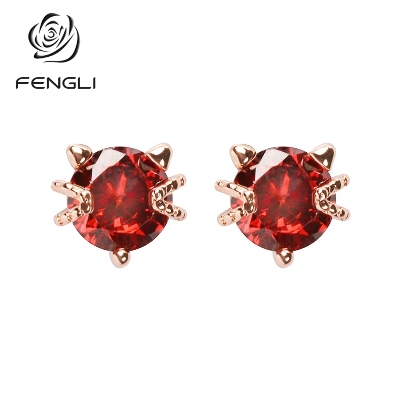 Женские серьги-гвоздики FENGLI Cat красные прозрачные стразы хит продаж модные