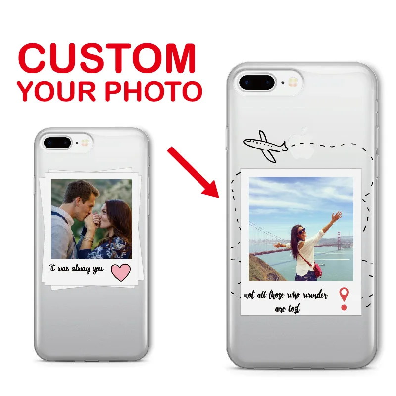 

For iPhone 12 6S XS Max 7 7Plus 8 8Plus X 11 Pro Max Personalized Custom Photo Frame Lover Travel Heart Soft Clear Phone Case