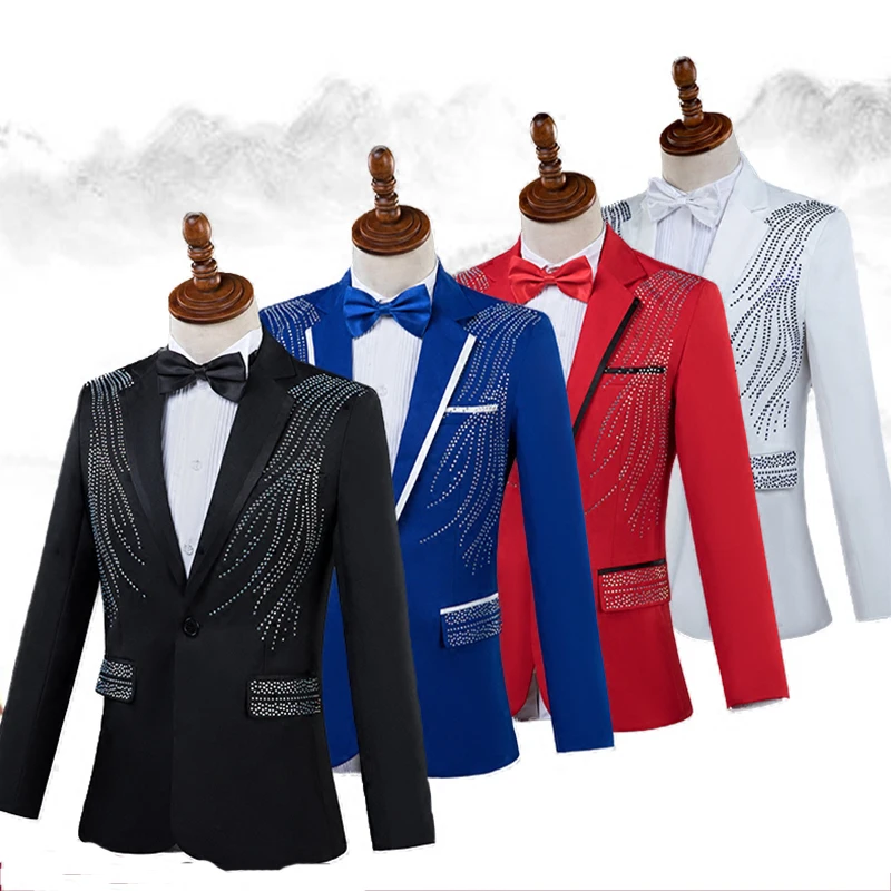 

2019 Men Slim Suit Jacket Blazer Set Adult Nightclub Bar Male Singer Host Costume Magician Clown Performance Stage Outfits DT762