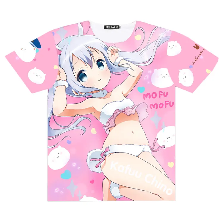 Мужская Женская футболка аниме заказывает кролик? Kafuu Chino Косплей Полный