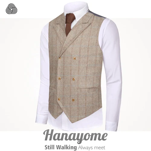 Light brown Hanayome Slim Fit Мужской жилет мужской жилет Homme Повседневная Формальная деловая куртка без рукавов для вечернего платья - Цвет: Light brown