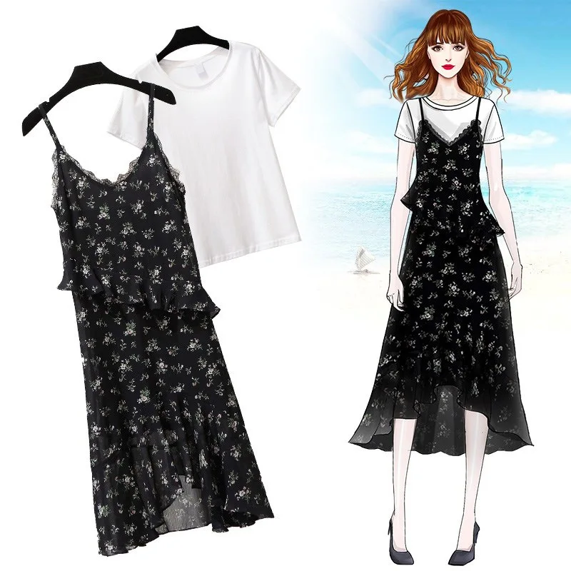 Женское шифоновое платье ICHOIX комплект из 2 предметов с оборками Повседневная