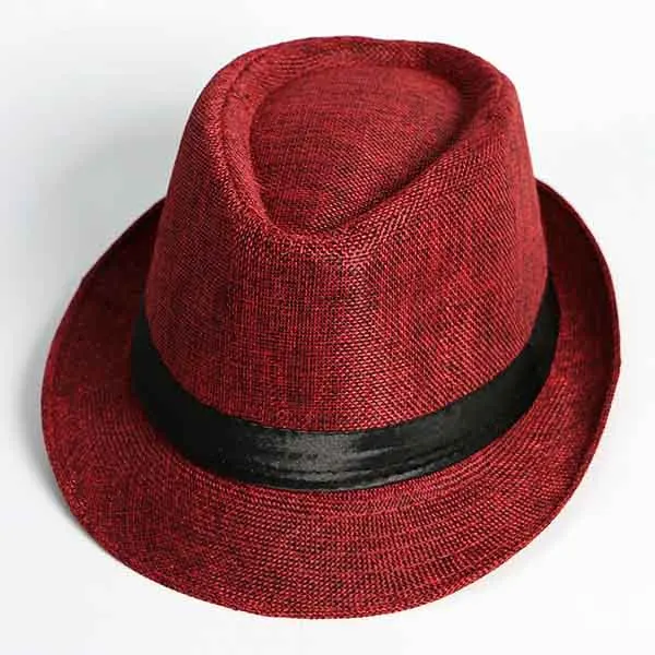 Лето Chapeu Homme ковбойские джазовые шляпы Женские однотонные льняные Панама соломенная шляпа мужская кепка Панама Gorro Hombre Sombrero Fedora Hat - Цвет: Dark Red