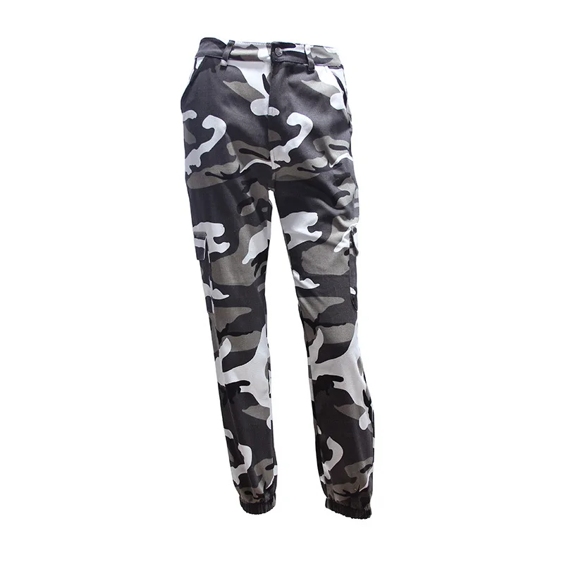 Женские модные камуфляжные брюки с высокой талией, Pantalon, женский брючный костюм, до щиколотки, спортивные штаны, хлопковые уличные камуфляжные штаны