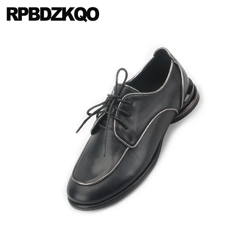 Женские лакированные оксфорды на шнуровке винтажные черные туфли из натуральной