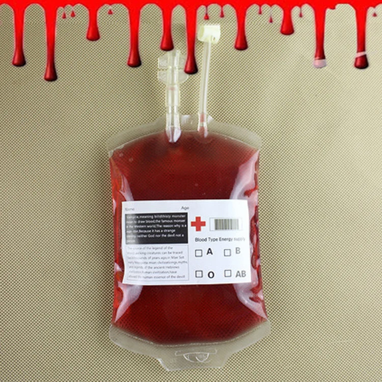 Прозрачный пакетик крови 250 мл многоразовый ПВХ для энергетических напитков