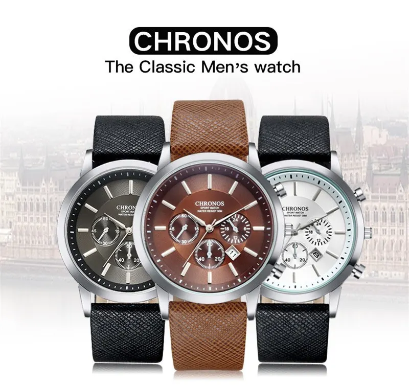 Мужские часы от ведущего бренда CHRONOS Роскошные мужские Datejust кожаные спортивные
