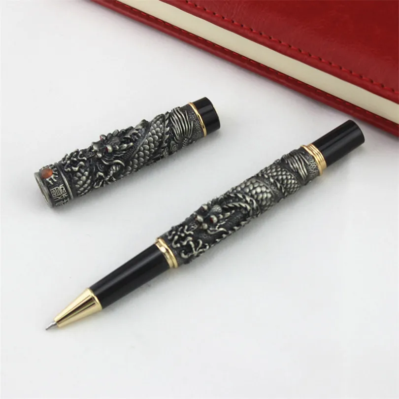 Jinhao серая винтажная Роскошная Ручка роллер маленький двойной играющий дракон