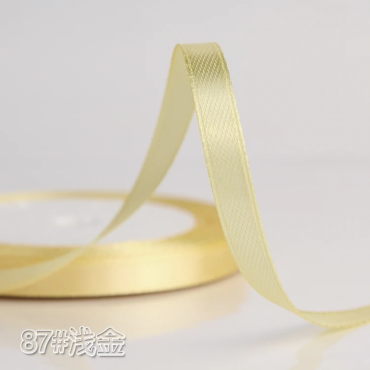 Light Gold 6 мм шелковые атласные ленты для свадьбы, Рождества, дня рождения, украшения, сделай сам, бант, ленты для рукоделия, коробка для торта, упаковочные материалы для подарков - Цвет: Light Gold