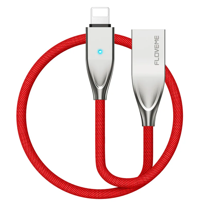 Red FLOVEME для Lightning-USB кабель для iPhone X 8 7 6 s 5 5S SE для iPad зарядное устройство Автоматическое светодио дный отключение LED Sync кабели Быстрая зарядка кабель на айфон провод на айфон 5s - Цвет: Red
