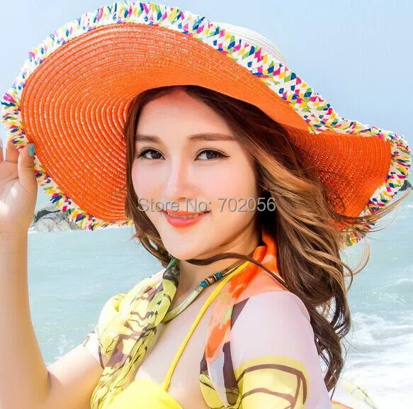 Korea trend Women Grass Braid Wide Brim hats Floppy Summer UV Protection Beach Sun Hat Dome fishing Cap bucket hat 6colors #3848