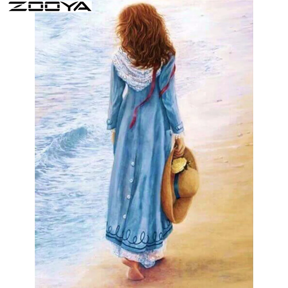 DIY алмазов картина красивая девушка на океан площадь горный хрусталь ручной