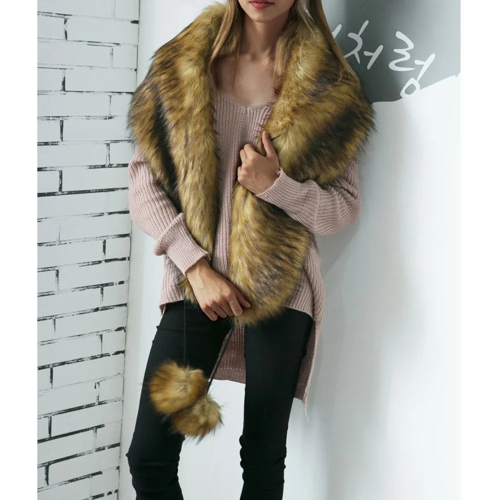 Новые женские роскошные меховые зимние тёплые шарфы шали помпон плюшевый шарф