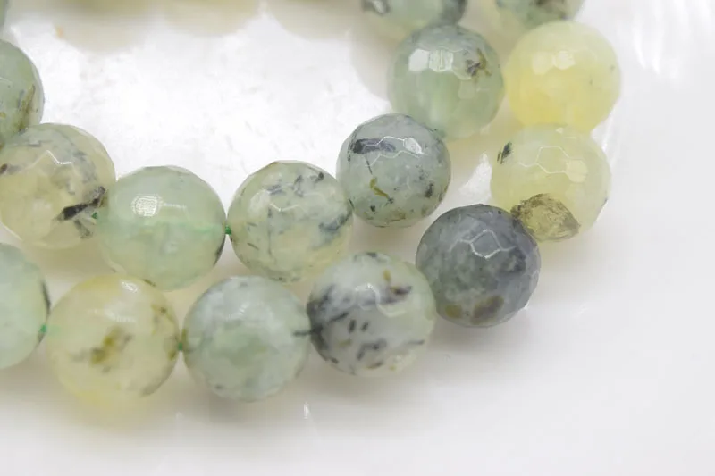 

loose beads green prehnite round faceted 12mm for making jewelry necklace 14inch FPPJ wholesale