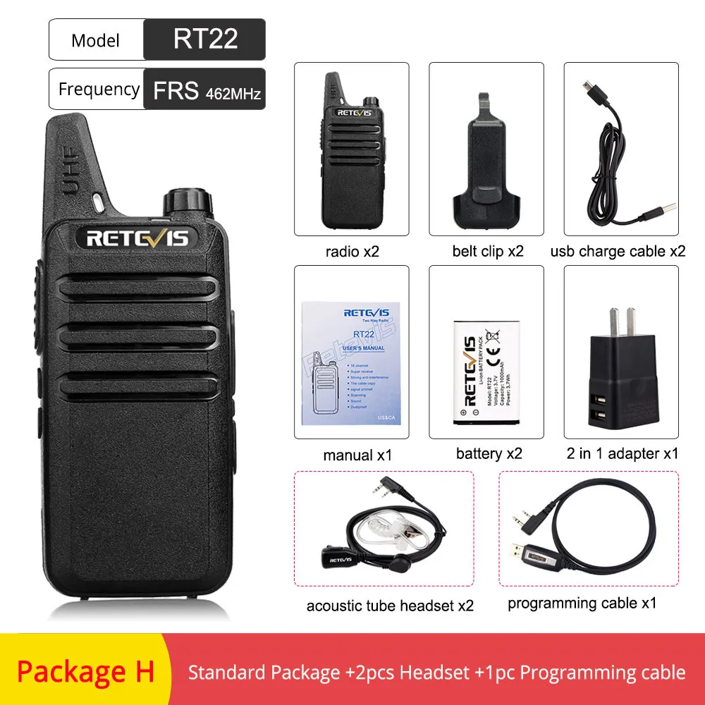 FRS RT22-Package H 2 шт. Retevis RT622 RT22 мини рация PMR радио PMR446 FRS UHF двухстороннее радио портативный VOX usb зарядка портативный приемопередатчик - Цвет: FRS RT22-Package H