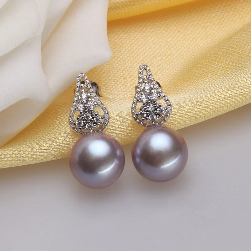 

HENGSHENG 2021 100% White Natural Freshwater Pearl 9-10mm Earrings For Girlfriend Gift With 925 Sterling Silver Stud Earrings
