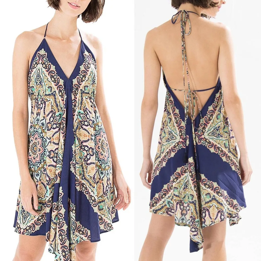 Женское вечернее мини-платье с глубоким v-образным вырезом и принтом элегантное