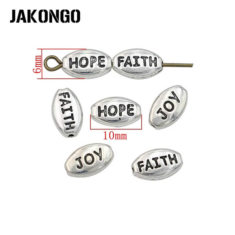 JAKONGO античные посеребренные бусины Faith Hope Joy для изготовления браслетов, ювелирные изделия, аксессуары ручной работы, 30 шт