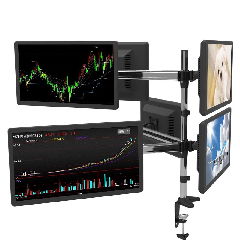 Aluminum Alloy Full Motion Rotating 6Screen 15&quot-27&quot LCD LED Monitor Holder Desktop Clamping Mount Flexible Display Bracket Stand |