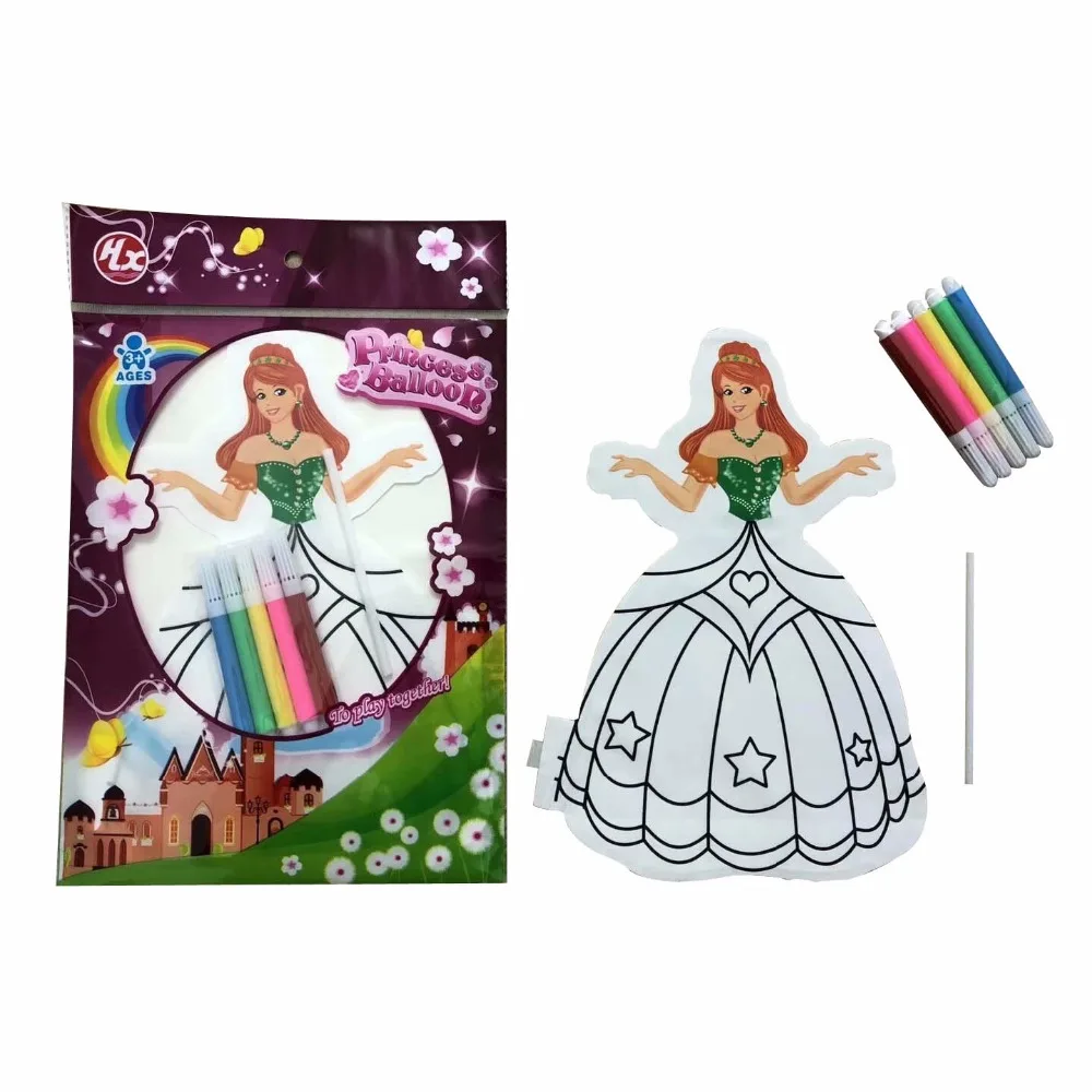 

FREE SHIPPING FOUR KINDS PAINTING PRINCESS BALLOON SET WITH COLORING PENS