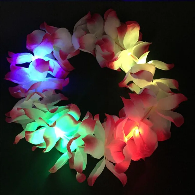 Женская гирлянда Leis Hawaii, мигающая, светодиодный, искусственная лента на голову с цветочным украшением, венок, венок, светящиеся вечерние, свадебные, рождественские