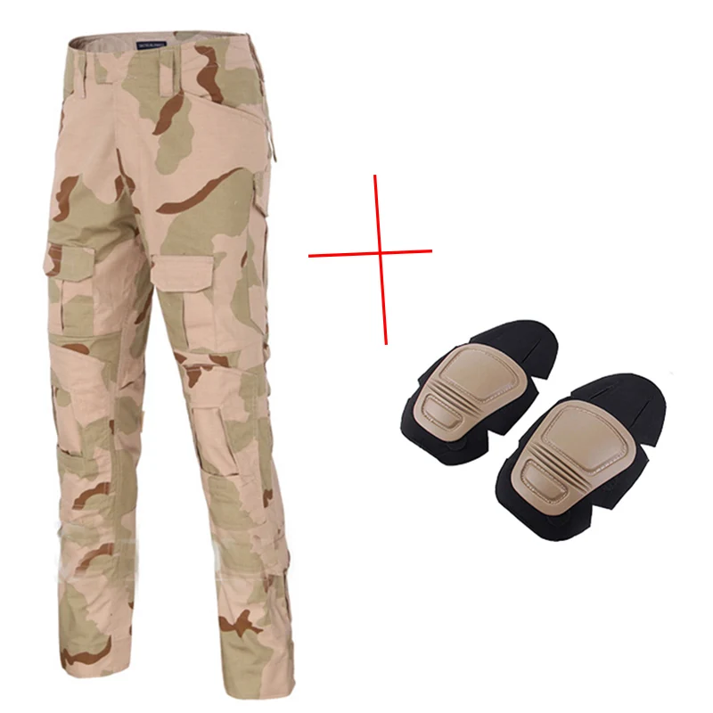 With knee pads. Военные тактические брюки мужские камуфляжные Панталоны лягушка брюки карго наколенники рабочие брюки армейские охотники спецназ боевые брюки - Цвет: With knee pads.