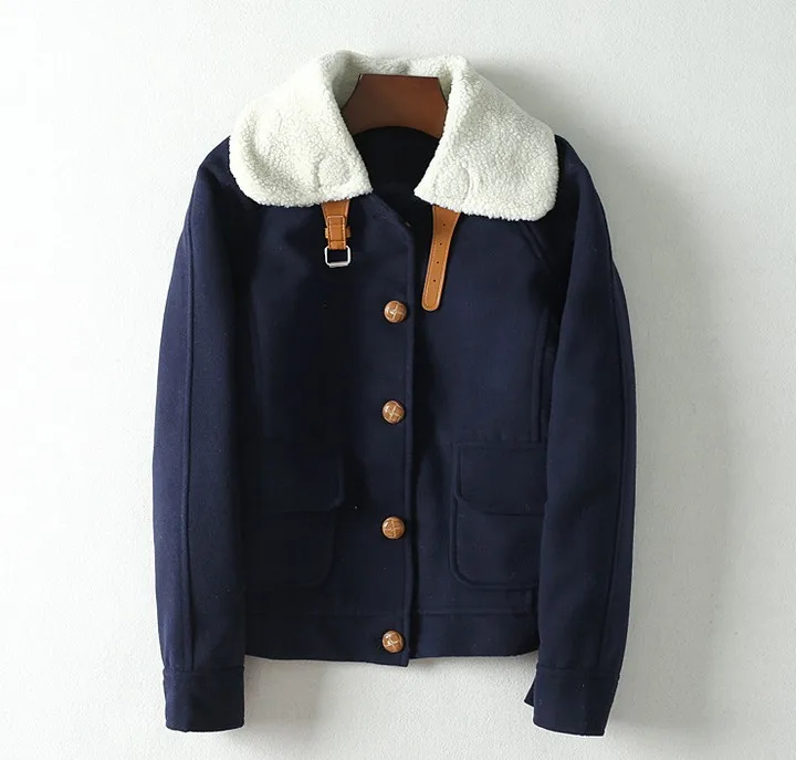 Japan fashion Harajuku Lamb Leather Buckle Collar Clip Cotton Wool Coat Jacket Motorcycle Thickening Winter Women Parkas | Женская