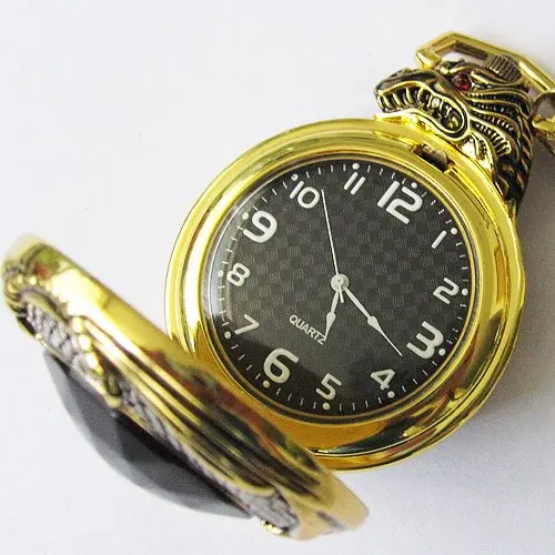 Новый золотой тон Pattern Китайский дракон кварцевые карманные часы Freeship круто|watch