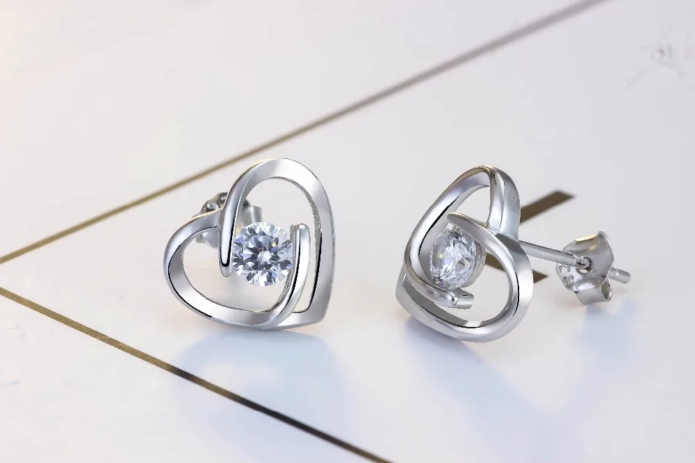 Wholesale Jewelry Drop shipping Solid Silver Zircon Earrings Stud for Women Heart Shape with Free Box Wedding Gift | Украшения и