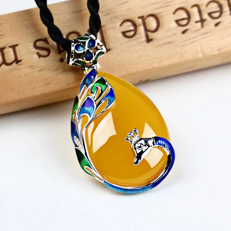 Женские Подвески из серебра 100% пробы с натуральным желтым халцедоном|pendants for