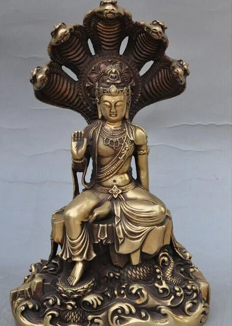 WBY 929 + 12 &quotКитайский буддизм латунь 5 голова змеи король Кобра Кван-Инь богиня