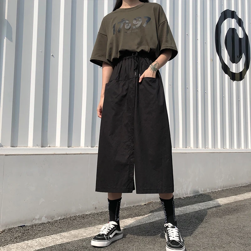 Woherb Harajuku широкие брюки Капри женские брюки с высокой талией уличная одежда летние корейские брюки карго Pantalones Mujer