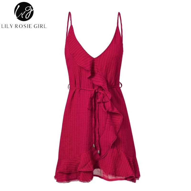 Lily Rosie/однотонное повседневное женское платье с оборками Пляжное бохо короткое