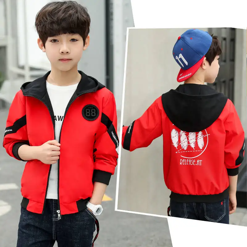

Boys jacket spring and autumn 2021 new big boy boy hooded cardigan Korean casual children's jacket shirt