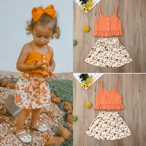 Одежда для маленьких девочек, топ на бретельках, юбка с цветочным принтом, платье, костюм, пляжный костюм, для детей ясельного возраста, одежда для девочек, одежда для детей ясельного возраста, одежда для детей, летний костюм, одежда для девочек, одежда для детей, топы, юбки,